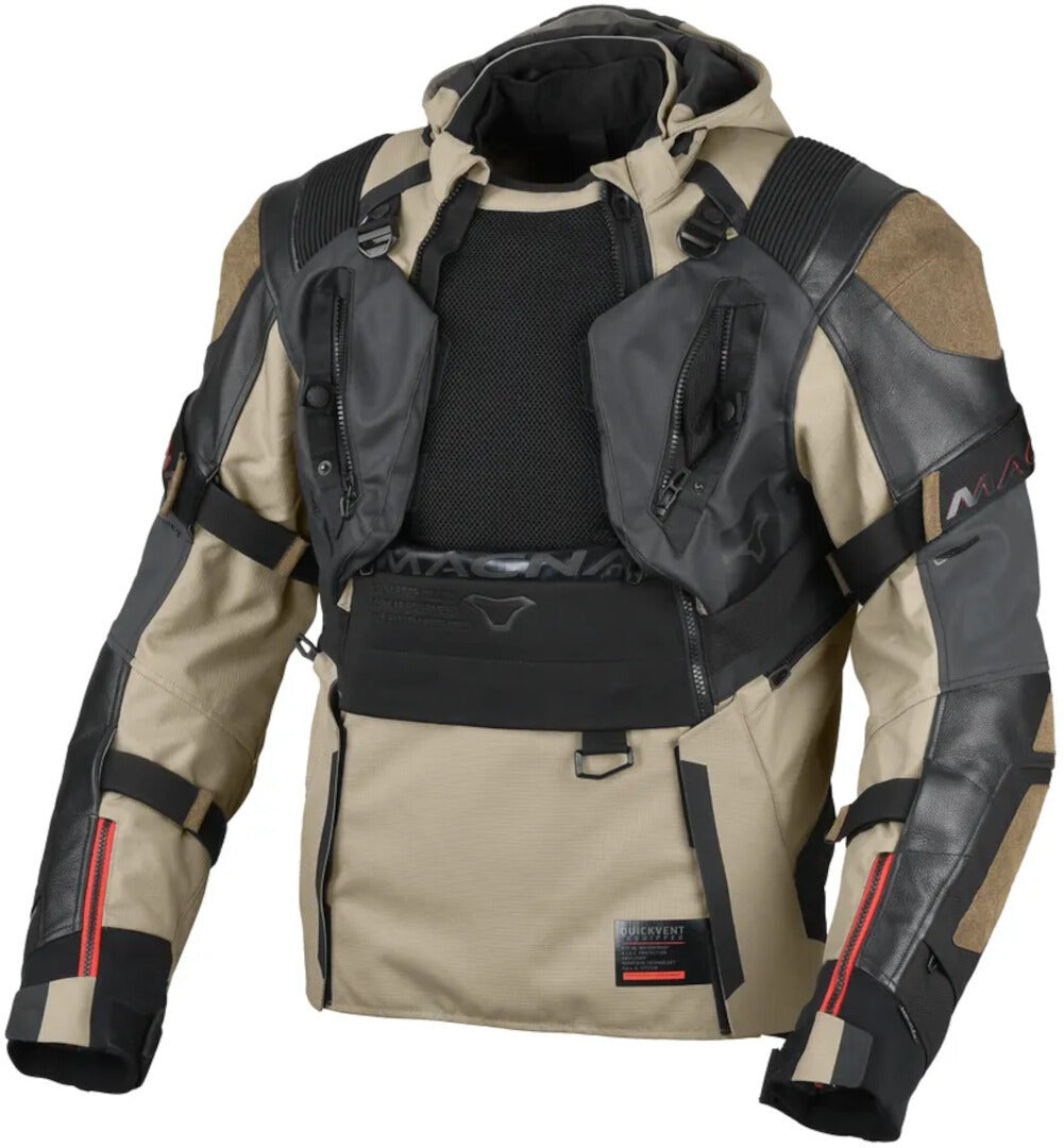 Macna Tryton moto cuero textil Chaqueta oliva negro