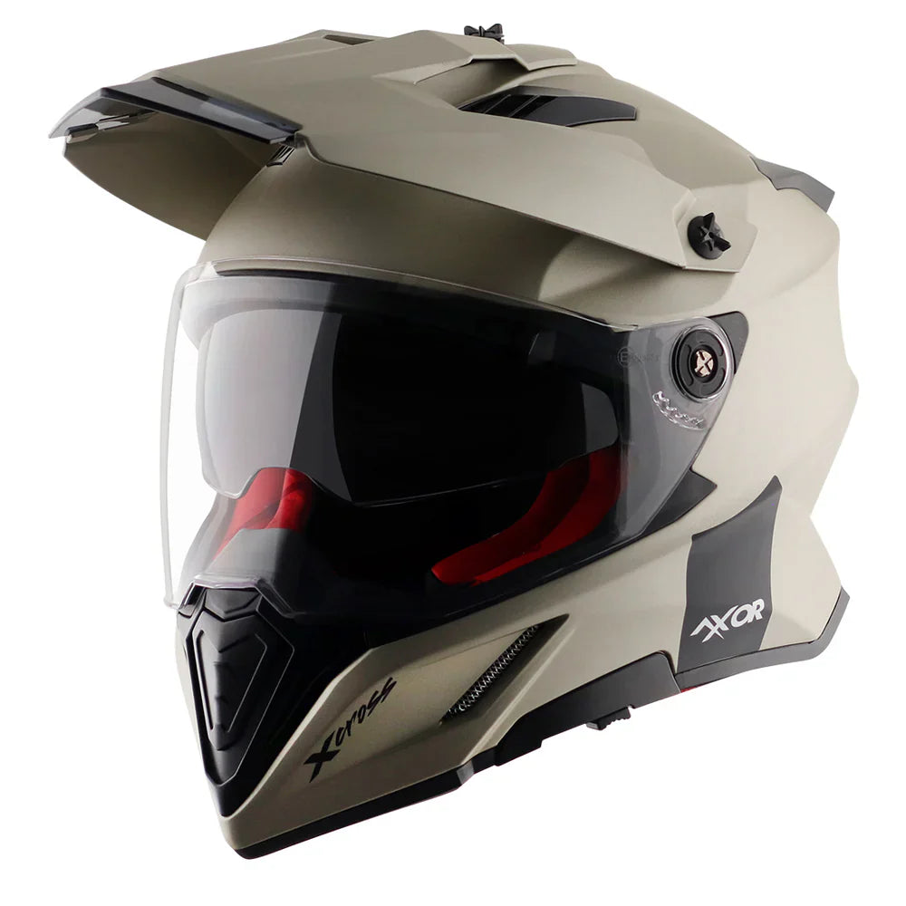 AXOR X-CROSS CASCO DOBLE VISERA DEPORTIVO DUAL MOTOCICLETA ARENA MATE