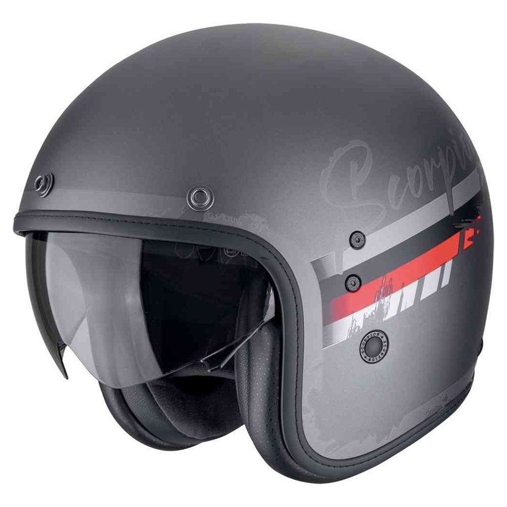 SCORPION BELFAST EVO ADONIS ABIERTO CASCO Plata mate-Rojo