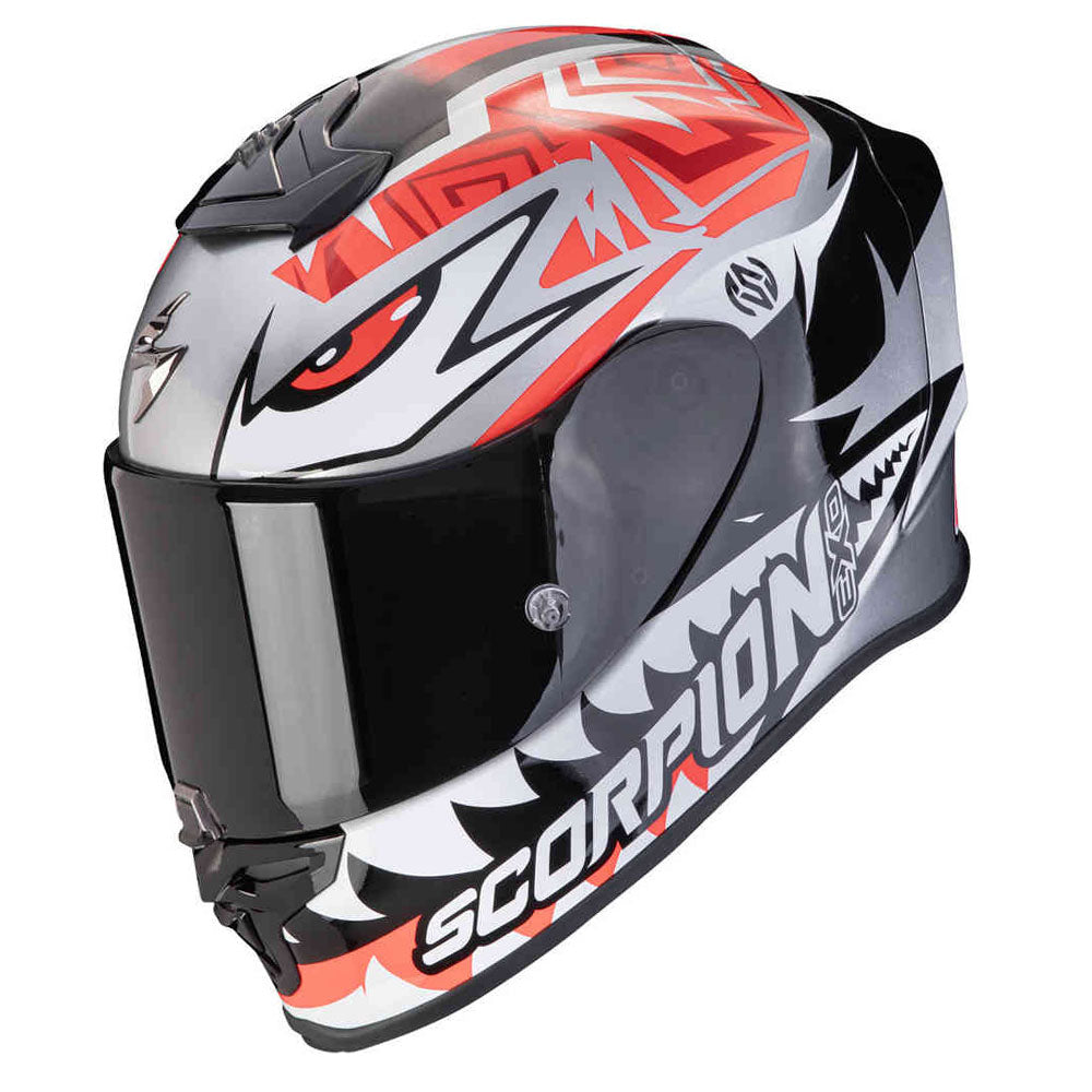 SCORPION EXO-R1 EVO AIR Zaccone Replica Integral Casco Plata-Negro-Rojo