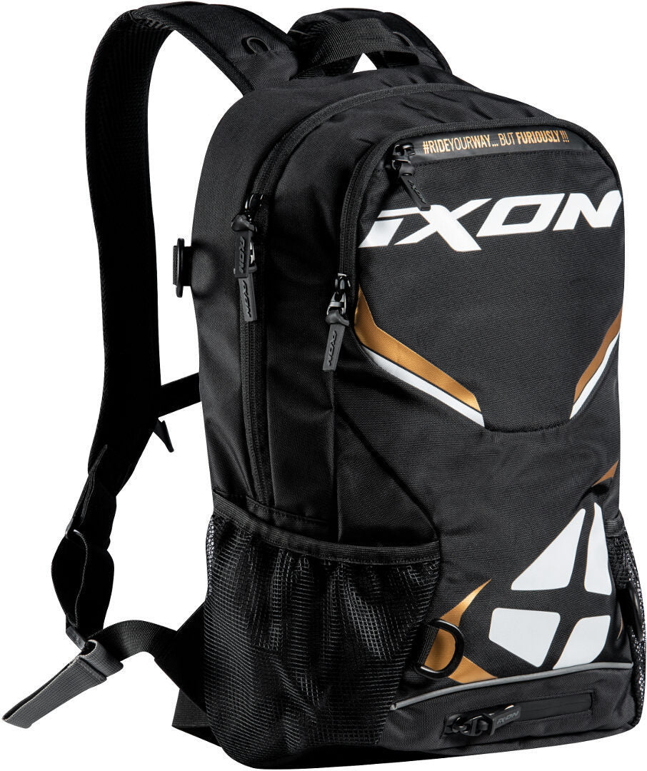 IXON R-Tension 23 Mochila Textil Moto Negro Blanco Oro 23 L