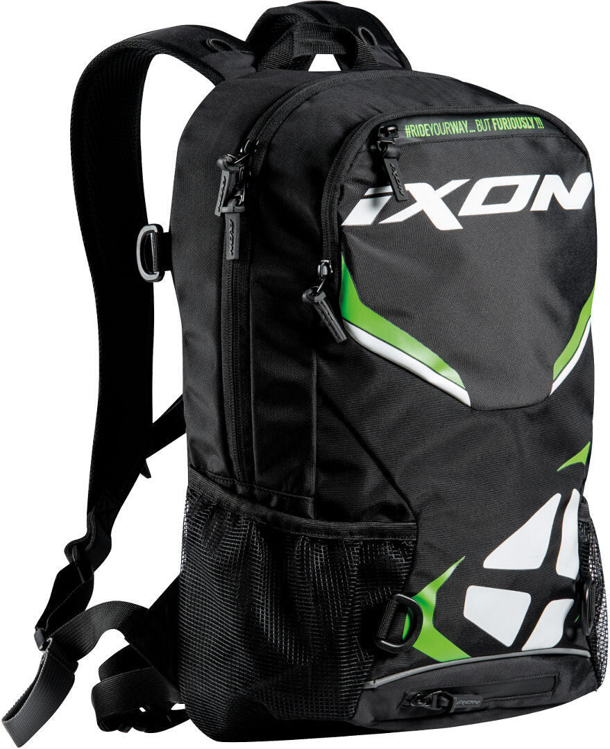  IXON R-Tension 23 Mochila Textil Moto Negro Blanco verde 23 L