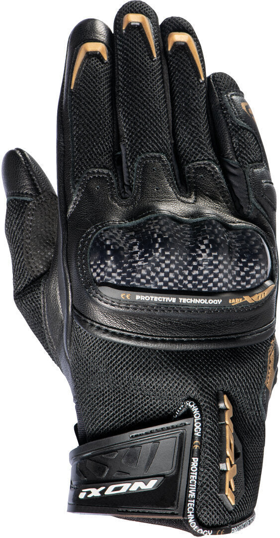 IXON RS RISE AIR MUJER CORTOS GUANTES MOTO NEGRO ORO